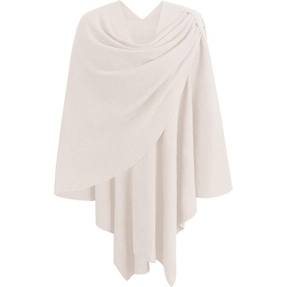 Accessories - Women's 1-cream Cross Front Poncho Sweater Wrap Knitted Elegant Shawls Cape